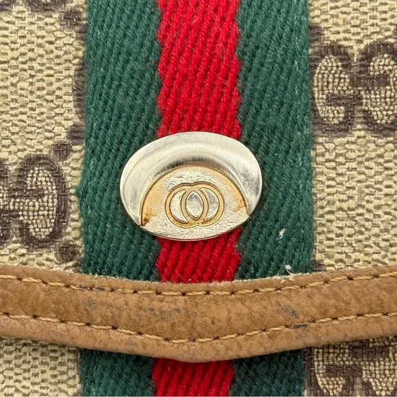 Vintage Gucci Trifold Monogrammed Clutch Brown Tan - Picture 3 of 15